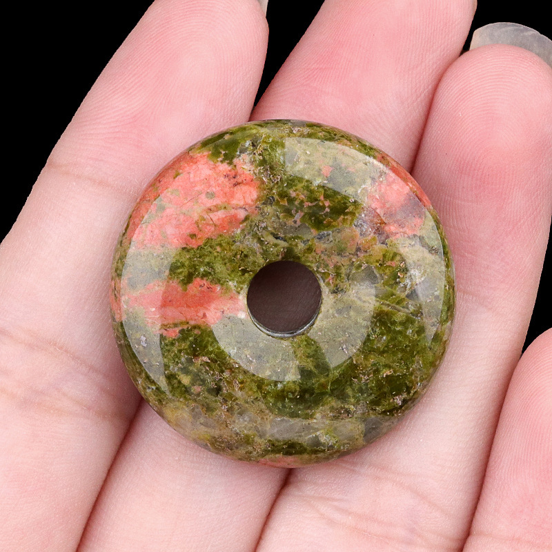 Natural Stone Donut Circle Pendant DIY Necklace Charm Round Large Hole Amulet Style Smooth Polished Minimalist Fashion Accessory