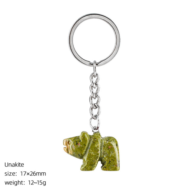 Natural Stone Polar Bear Keychain Animal Shape Hand Carved Bag Pendant Creative Cute Bear Key Ring Gift Accessory
