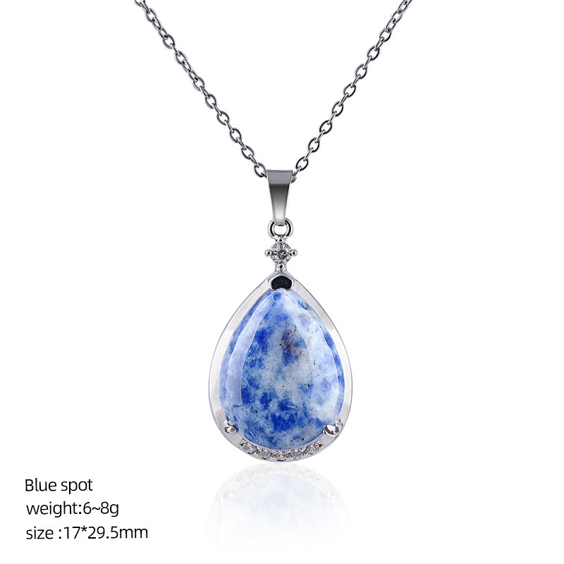 Natural Crystal Teardrop Pendant Necklace, Water Drop Gemstone Inlay Chain Necklace for Daily Wear or Gift