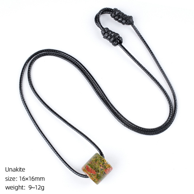 Natural Stone Cylinder Pendant Necklace Adjustable Braided Rope Large Hole Minimalist Vintage Style Everyday Fashion Accessory