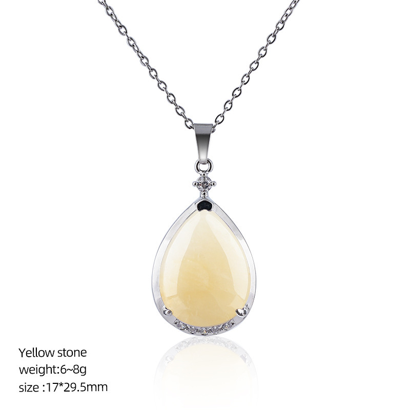Natural Crystal Teardrop Pendant Necklace, Water Drop Gemstone Inlay Chain Necklace for Daily Wear or Gift