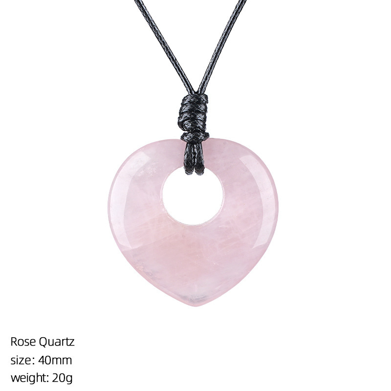 Natural Stone Heart Pendant Necklace Adjustable Rope Hand Carved Heart Charm Minimalist Love Symbol Pendant