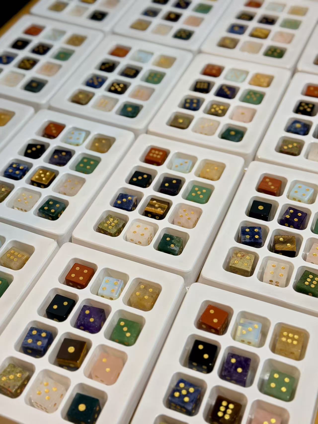 Semi-Precious Crystal Dice, Engraved Gemstone Dice Available as Single Pieces or Display Sets