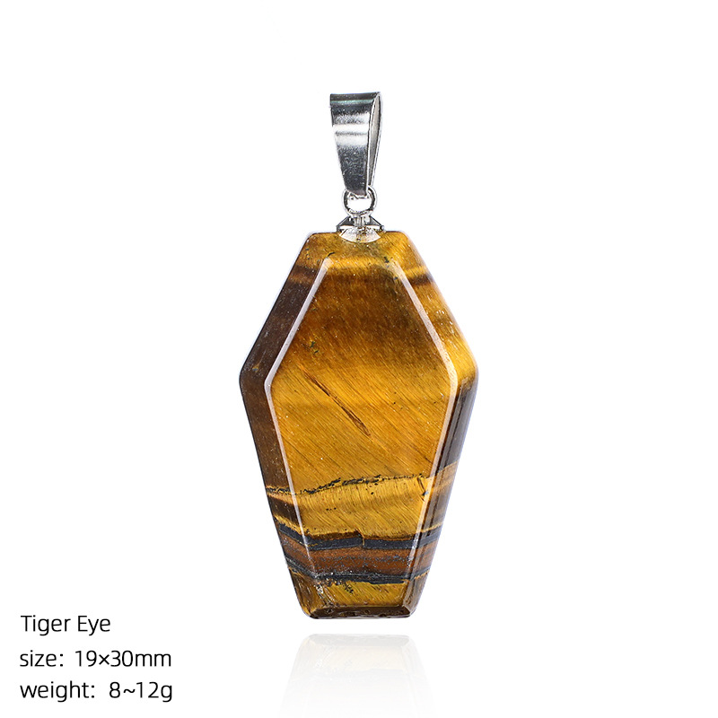 Natural Coffin-Shaped Crystal Pendant Necklace, Faceted Gemstone Coffin Charm, Gothic Style Stone Jewelry for Daily Wear or Seasonal Styling