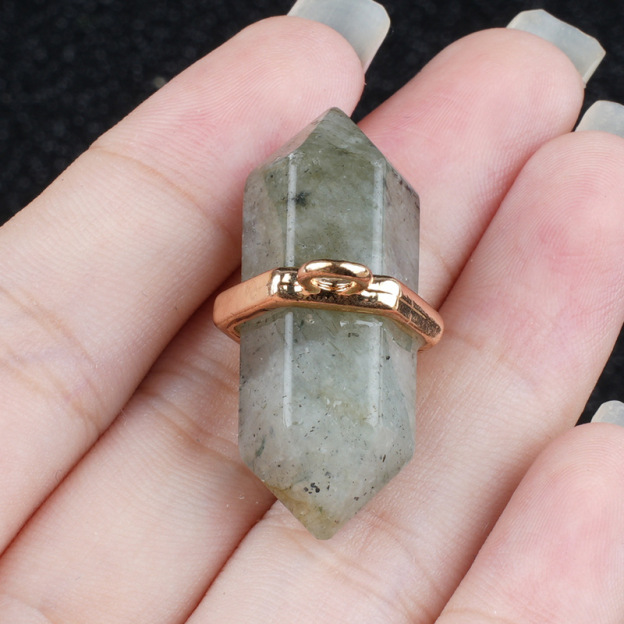 Natural Crystal Double Point Pendant Hexagonal Column Stone Charm 13×36mm DIY Necklace Jewelry Accessory