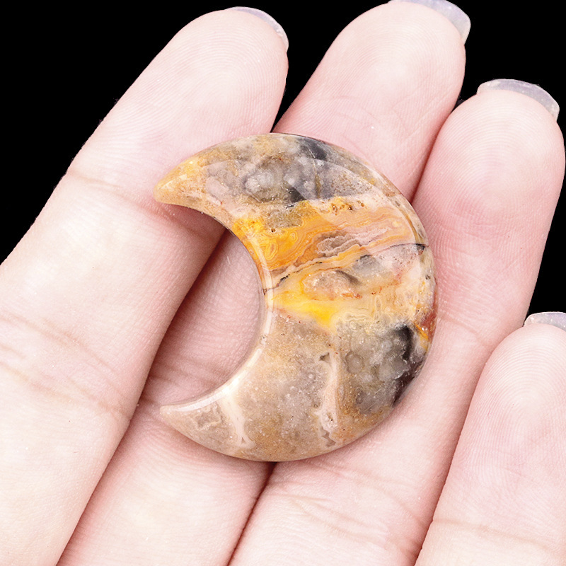 Natural Crystal Moon Charm, Crescent Stone Carving No Hole Pendant for DIY Jewelry Making, Decorative Crafts and Handmade Accessory Projects