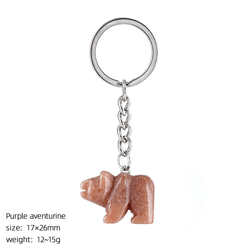 Natural Stone Polar Bear Keychain Animal Shape Hand Carved Bag Pendant Creative Cute Bear Key Ring Gift Accessory