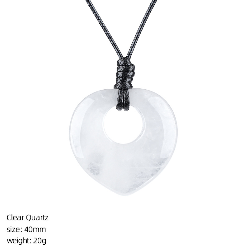 Natural Stone Heart Pendant Necklace Adjustable Rope Hand Carved Heart Charm Minimalist Love Symbol Pendant