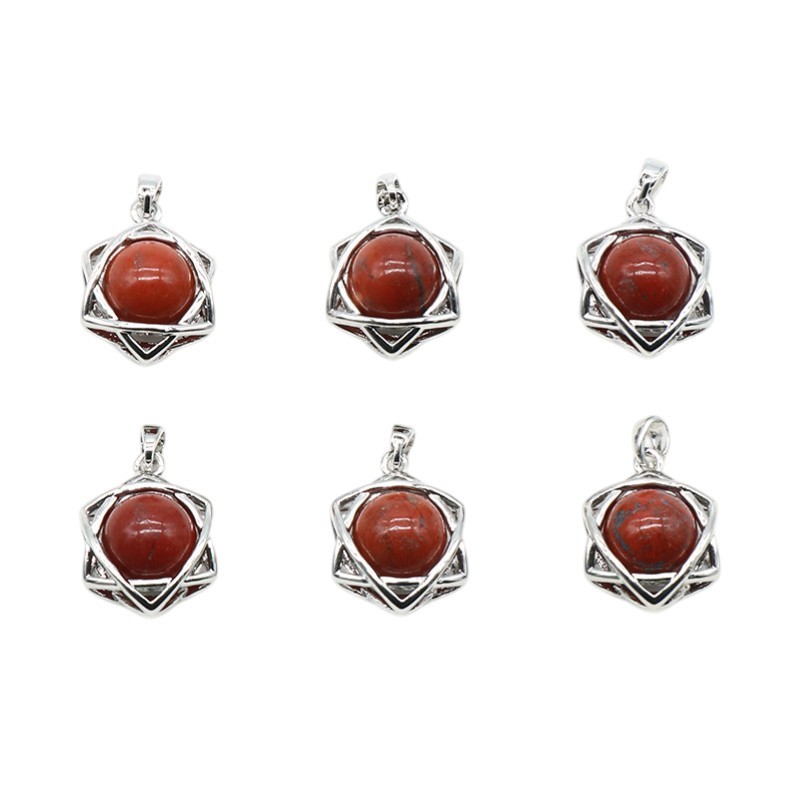 Natural Crystal Hexagram Pendant, Star Cage Gemstone Charm with Round Stone Bead for DIY Bracelet, Necklace Making and Handmade Jewelry Accessories