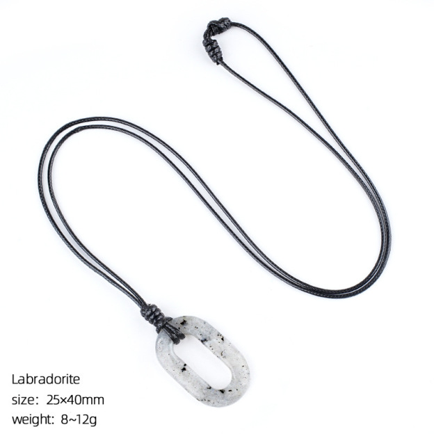 Natural Stone O Ring Necklace, Adjustable Oval Large Hole Pendant Necklace with Polished Crystal Loop Charm for Everyday Wear and Minimalist Styling