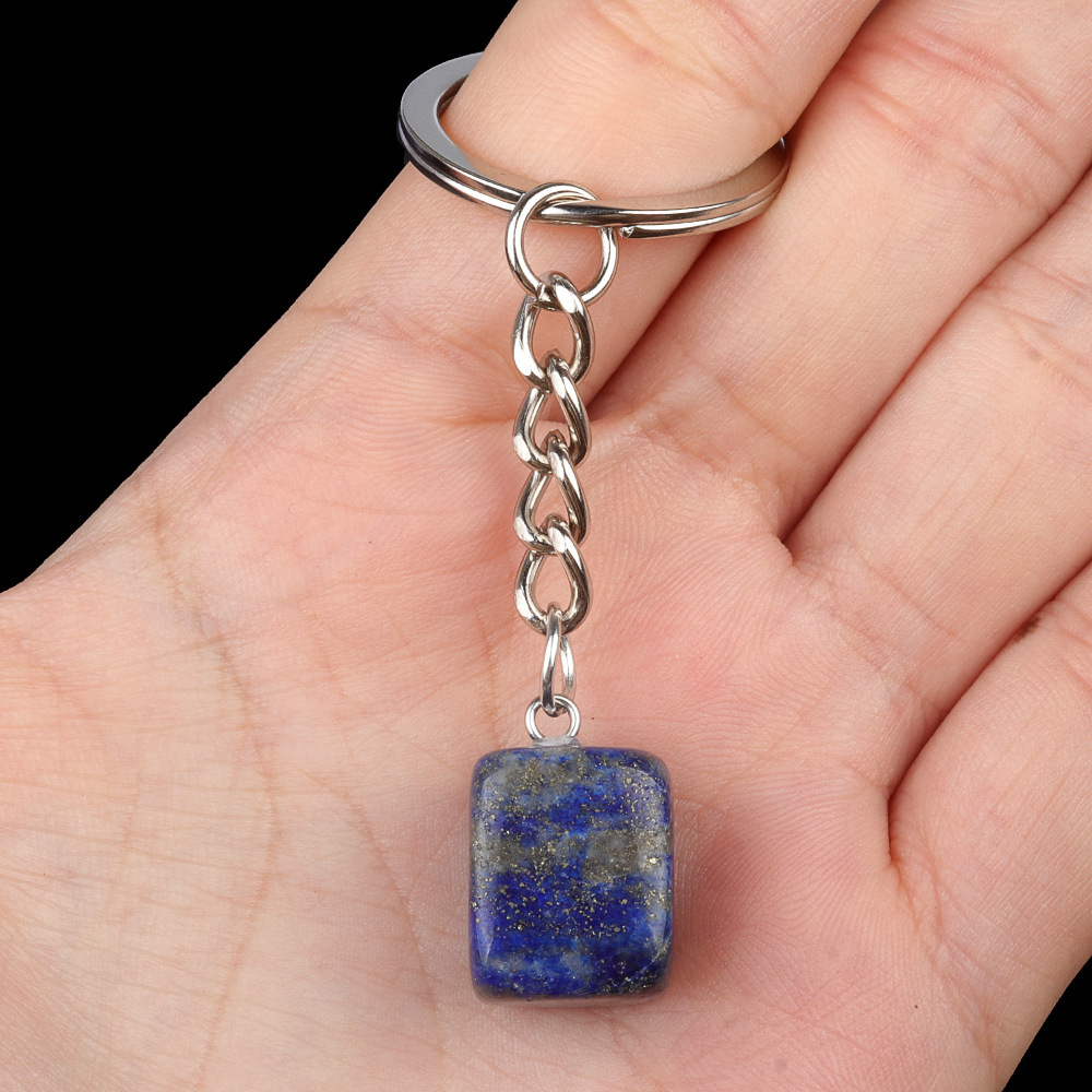 Natural Crystal Rectangle Keychain, Irregular Stone Block Key Ring Charm for DIY Accessories, Bag Decoration and Everyday Carry Gift