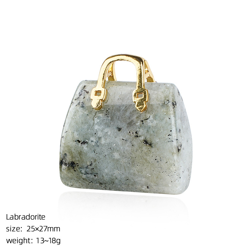 Natural Stone Mini Handbag Pendant, Agate Crystal Bag Charm for Necklace, DIY Decoration or Display Piece