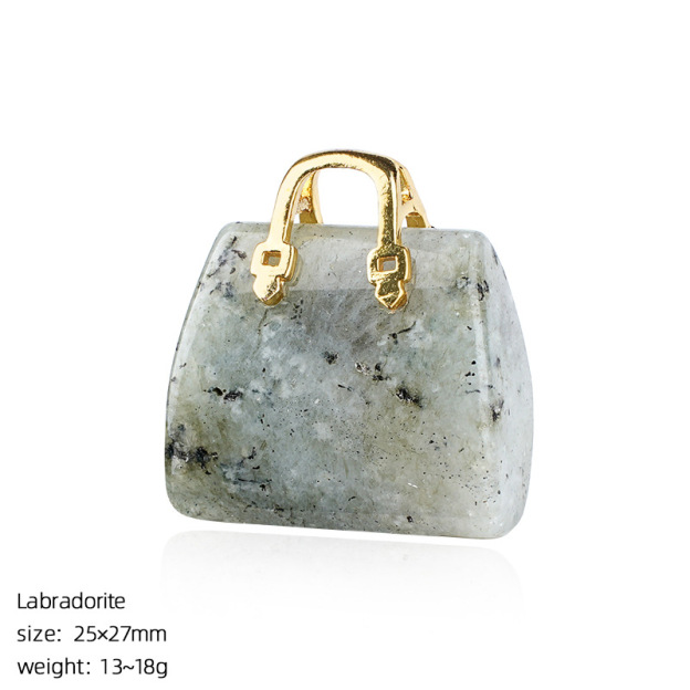 Natural Stone Mini Handbag Pendant, Agate Crystal Bag Charm for Necklace, DIY Decoration or Display Piece