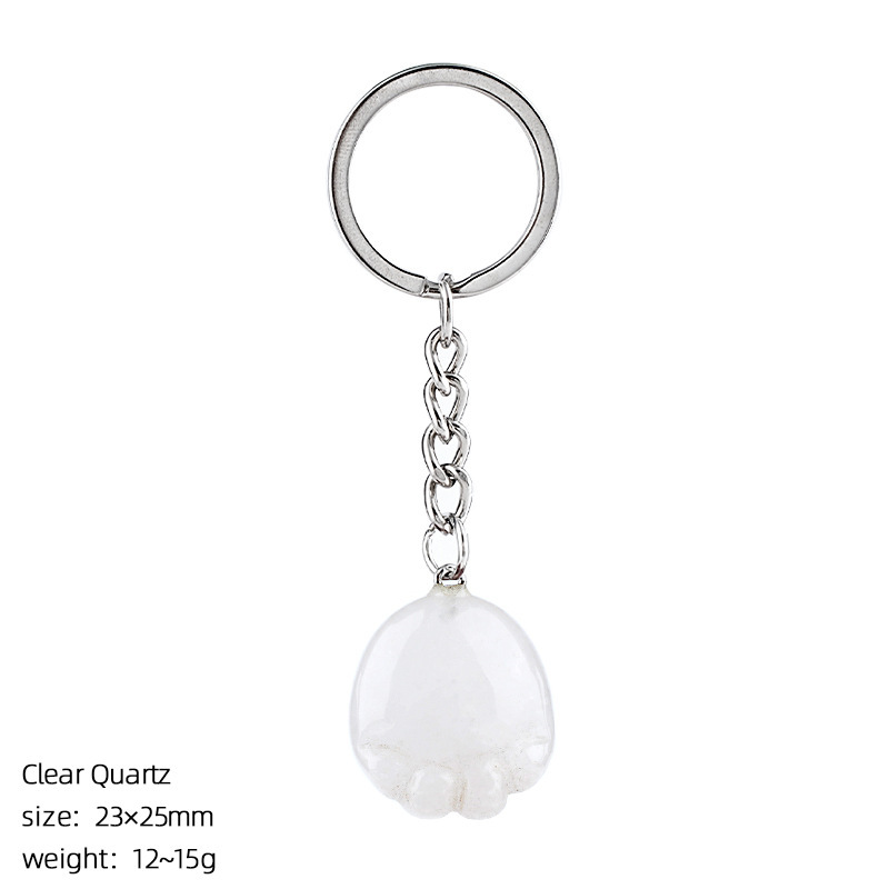 Natural Crystal Paw Keychain, Cute Stone Cat Paw Charm for Bag Decoration, Key Ring Accessory, DIY Pendant and Everyday Gift