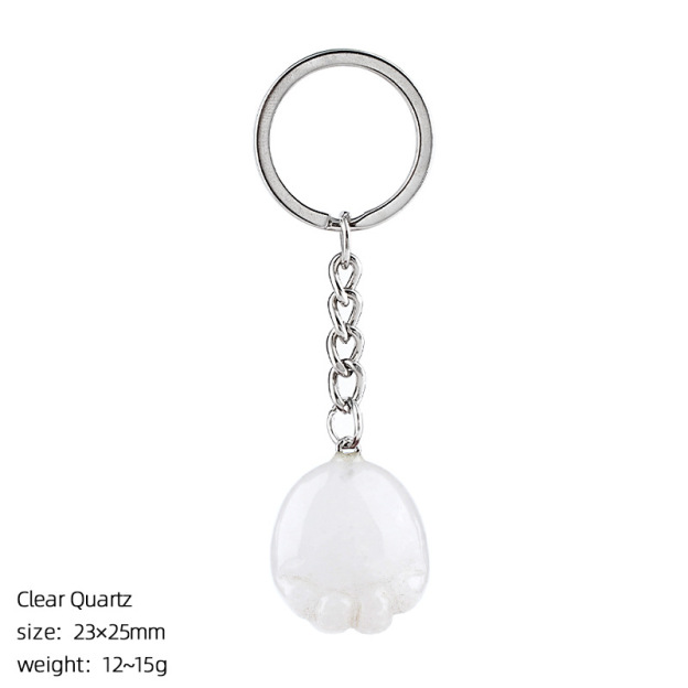 Natural Crystal Paw Keychain, Cute Stone Cat Paw Charm for Bag Decoration, Key Ring Accessory, DIY Pendant and Everyday Gift