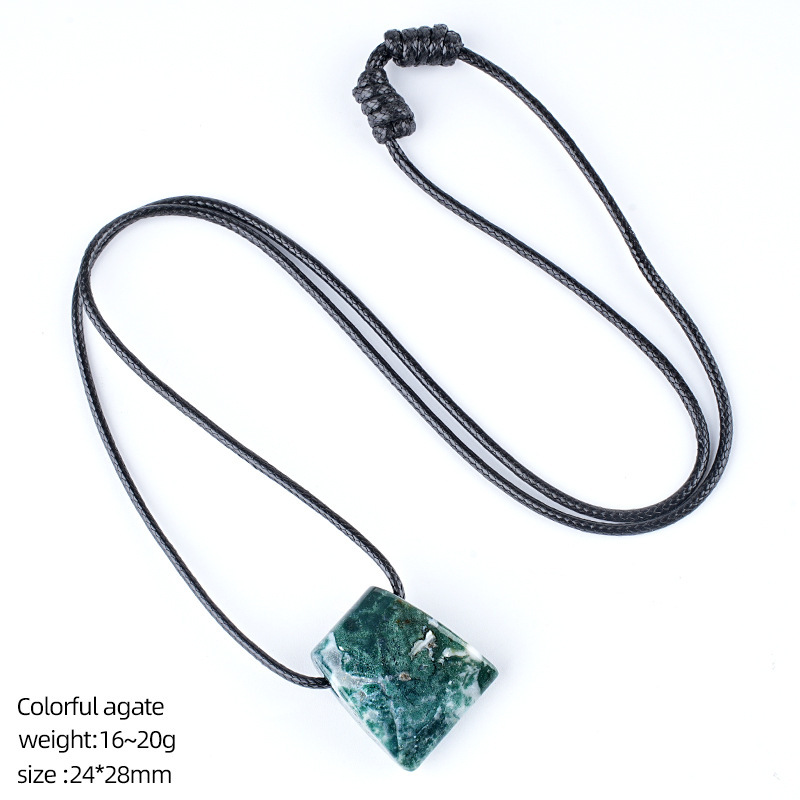 Natural Stone Axe Shape Pendant Necklace Adjustable Rope Hand Carved Vintage Style Large Hole Pendant Necklace