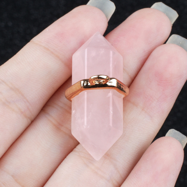 Natural Crystal Double Point Pendant Hexagonal Column Stone Charm 13×36mm DIY Necklace Jewelry Accessory