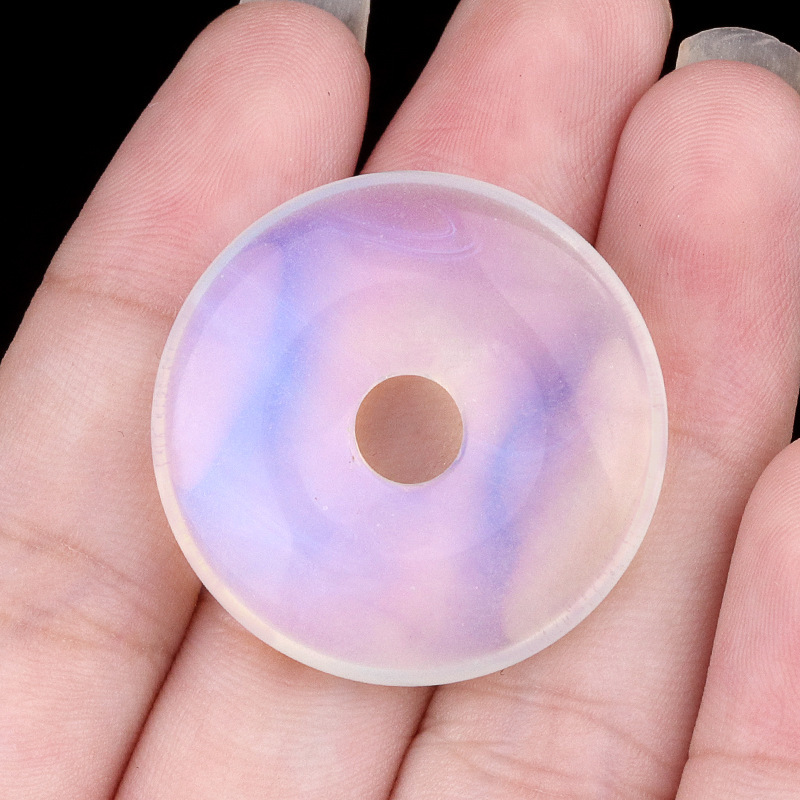 Natural Stone Donut Circle Pendant DIY Necklace Charm Round Large Hole Amulet Style Smooth Polished Minimalist Fashion Accessory