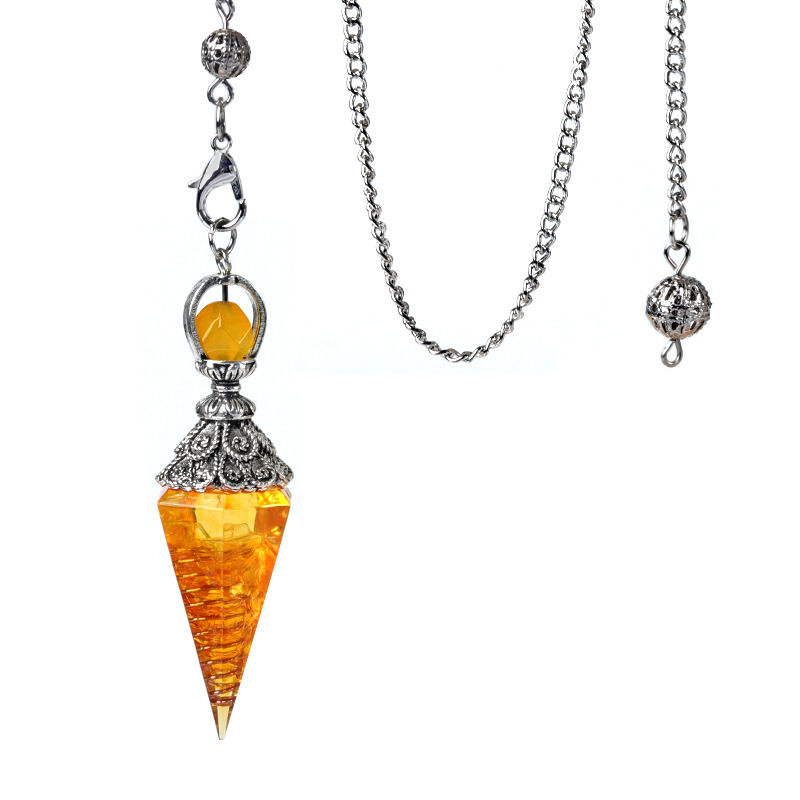 Resin Crystal Chip Pendulum Necklace Silver Chain Hexagonal Cone Stone Dowsing Pendant Jewelry Accessory 20260210