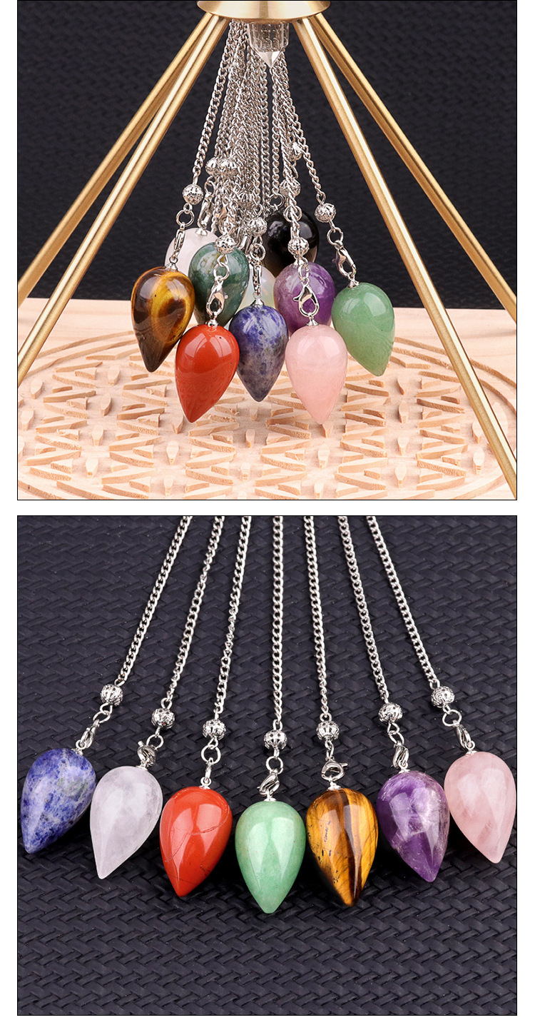 Natural Crystal Teardrop Pendulum Pendant Necklace Stone Dowsing Charm with Chain Jewelry Accessory 20260211-01