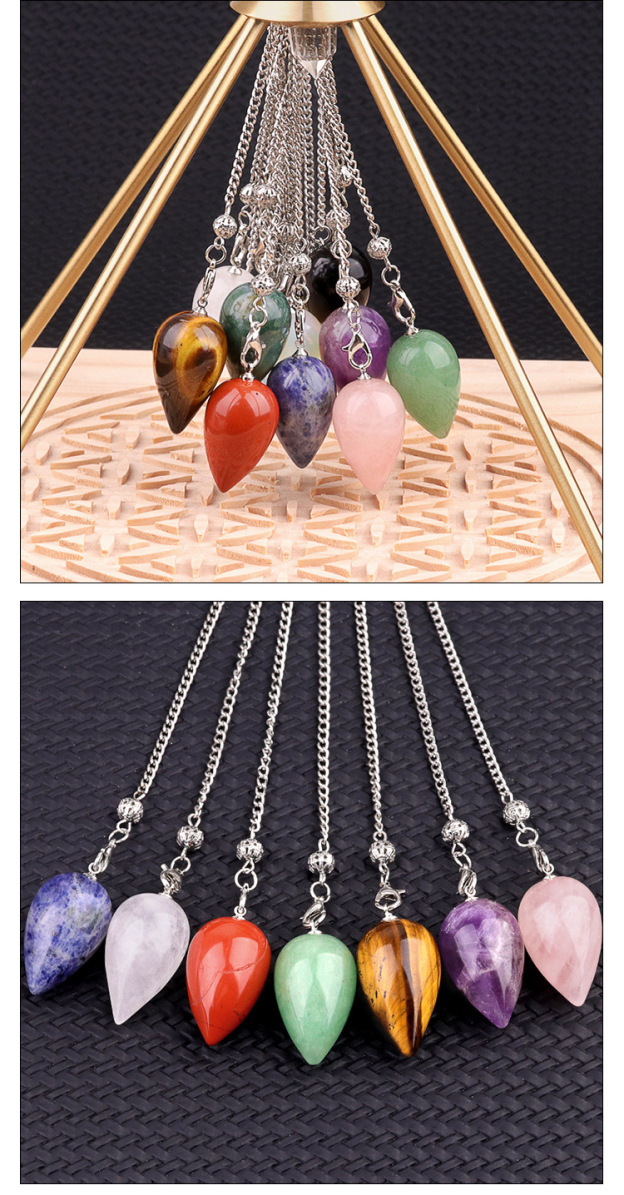 Natural Crystal Teardrop Pendulum Pendant Necklace Stone Dowsing Charm with Chain Jewelry Accessory 20260211-01