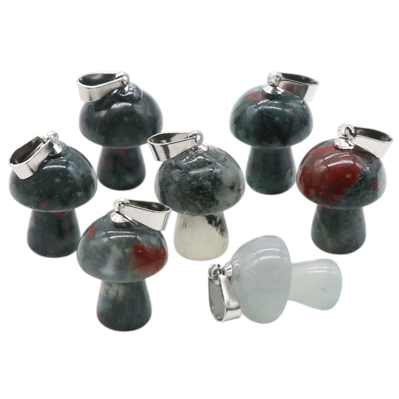 Natural Crystal Mushroom Pendant, Small Stone Mushroom Charm for DIY Necklace, Keychain, Jewelry Making and Cute Everyday Accessories