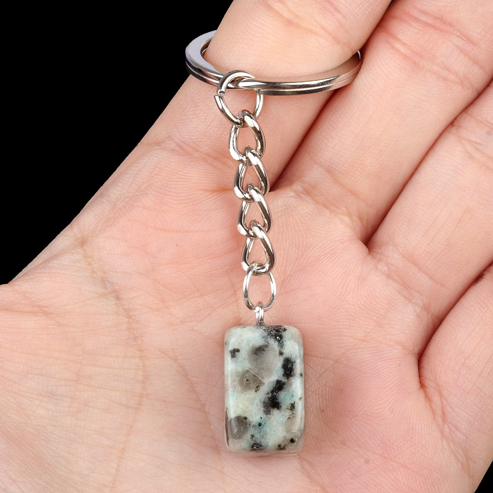 Natural Crystal Rectangle Keychain, Irregular Stone Block Key Ring Charm for DIY Accessories, Bag Decoration and Everyday Carry Gift