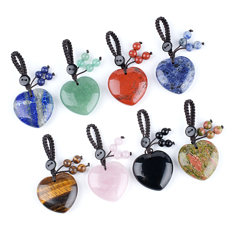 Natural Stone Heart Keychain Pendant, Handwoven Crystal Heart Bag Charm for Keys, DIY Jewelry, Gift Decoration or Wholesale Supply
