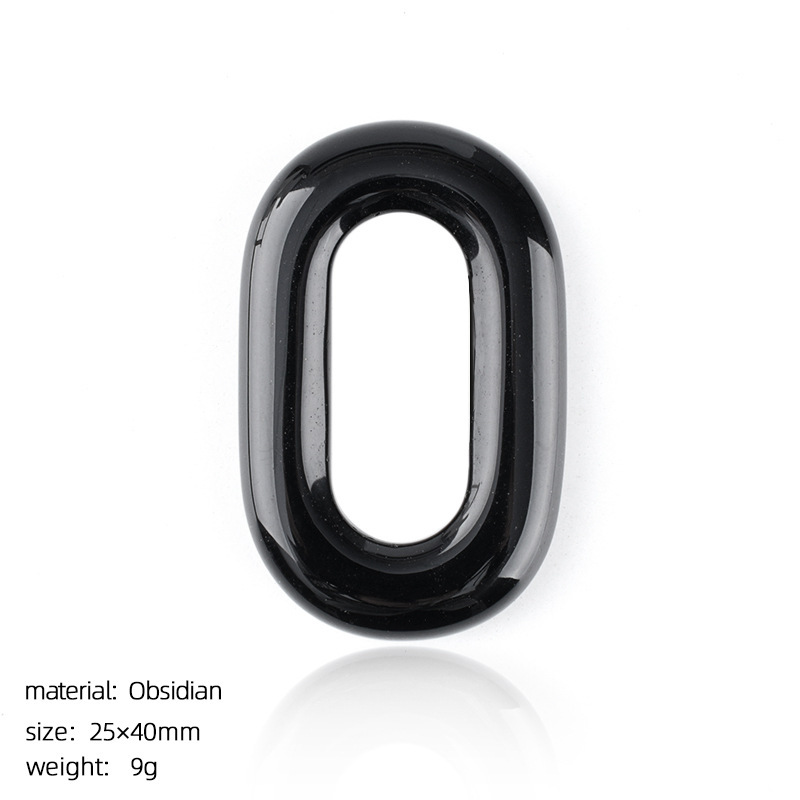 Natural Stone Oval O-Ring Pendant 25×40mm Large Hole Crystal & Jadeite Carved Loop Connector for DIY Necklace Jewelry Making