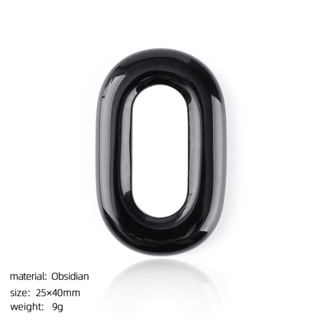 Natural Stone Oval O-Ring Pendant 25×40mm Large Hole Crystal & Jadeite Carved Loop Connector for DIY Necklace Jewelry Making