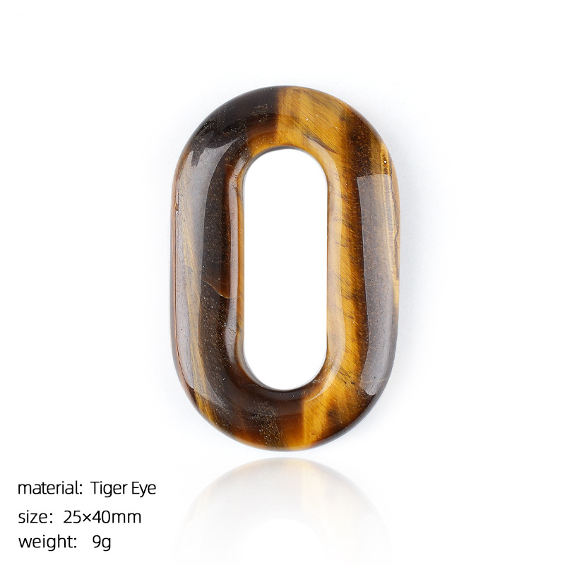 Natural Stone Oval O-Ring Pendant 25×40mm Large Hole Crystal & Jadeite Carved Loop Connector for DIY Necklace Jewelry Making