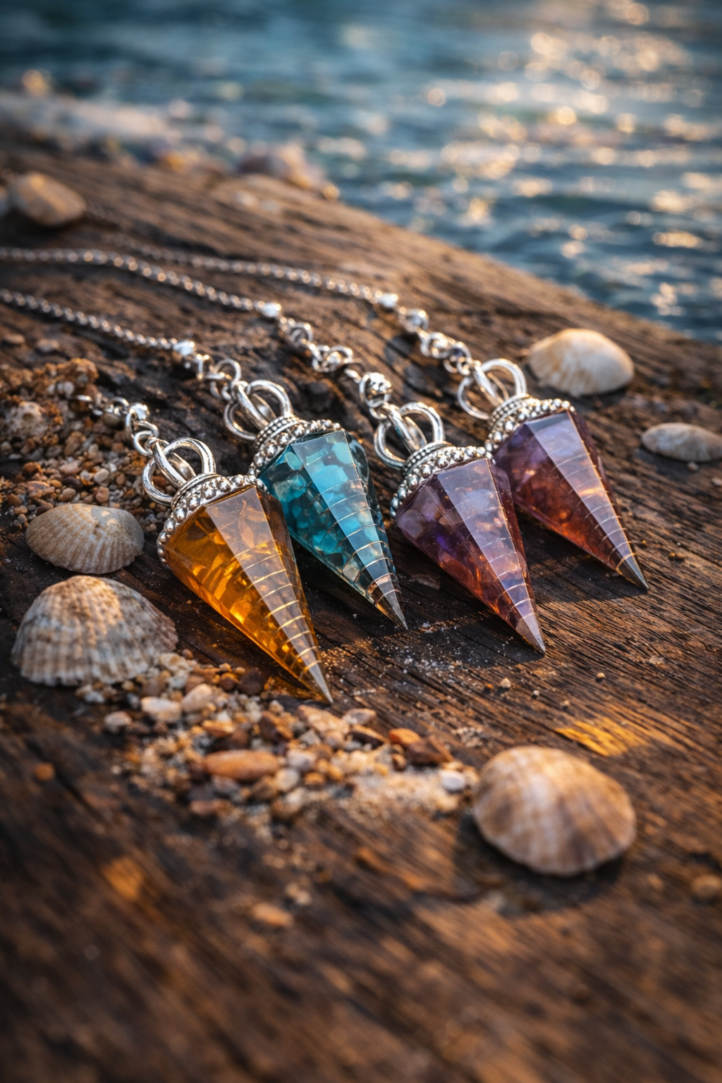Natural Crystal Pendulum Necklace, Resin Hexagon Cone Dowsing Pendulum with Gemstone Chips, Spiritual Divination Gift, Handmade Jewelry