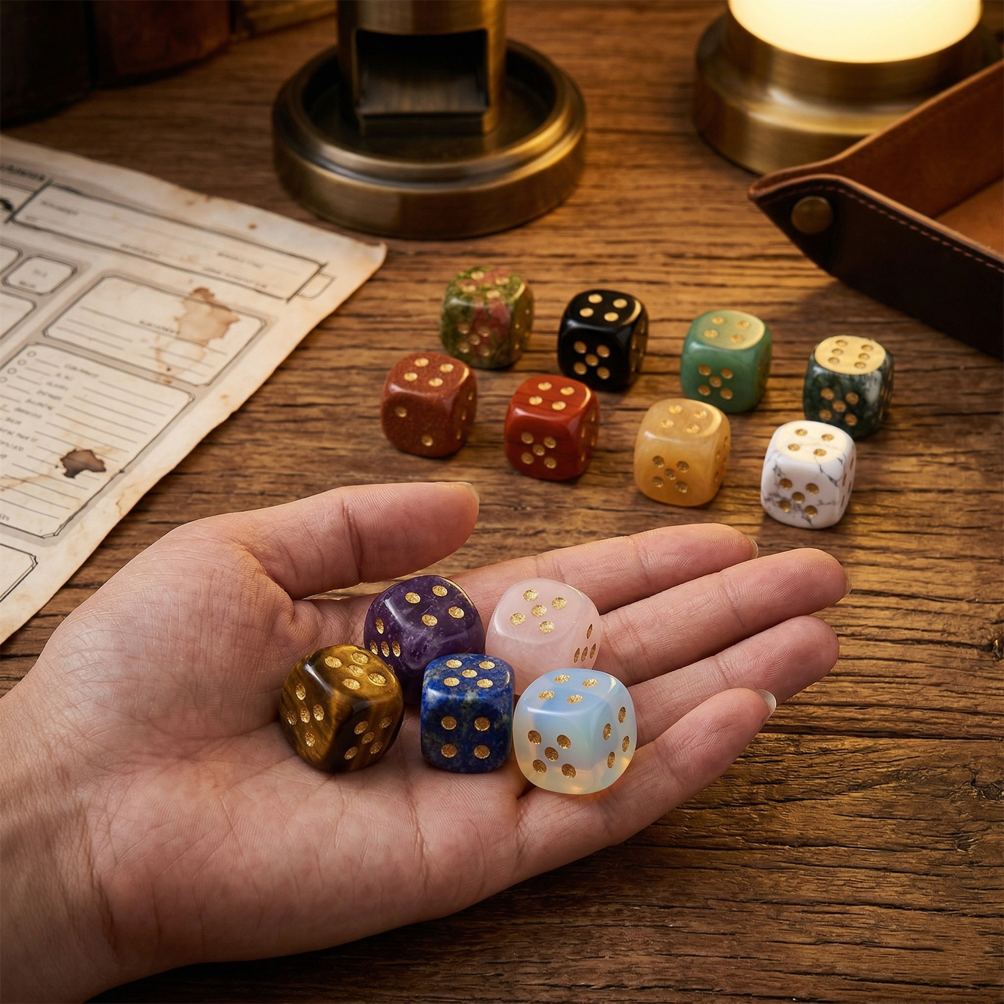 Natural Gemstone Dice Rounded Edge 15mm Crystal Dice for Board Games and Collection
