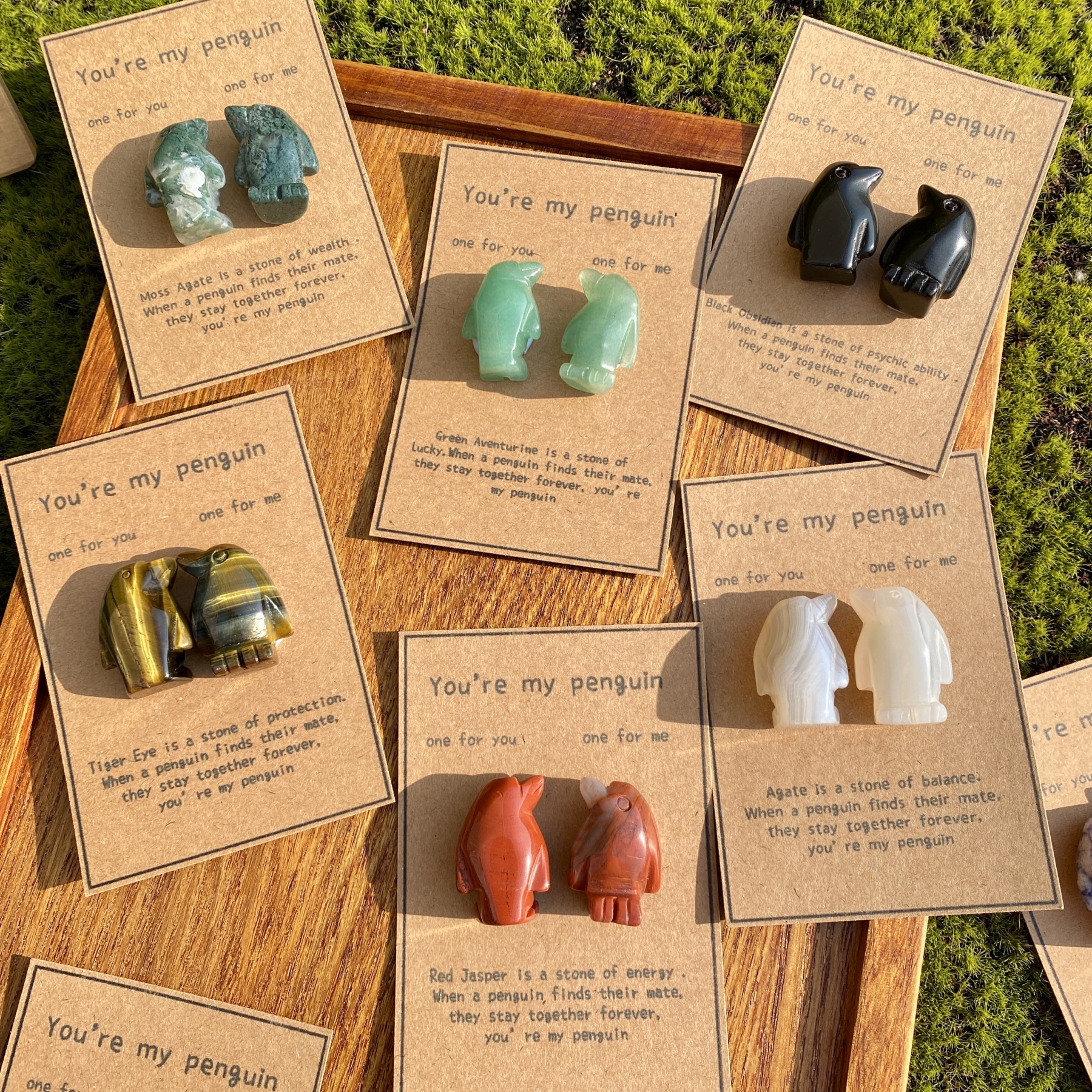 Crystal Rose Quartz Penguin Couple with Message Card, Hand-Carved Natural Gemstone Love Gift for Valentine’s Day, Anniversary, Wedding Keepsake