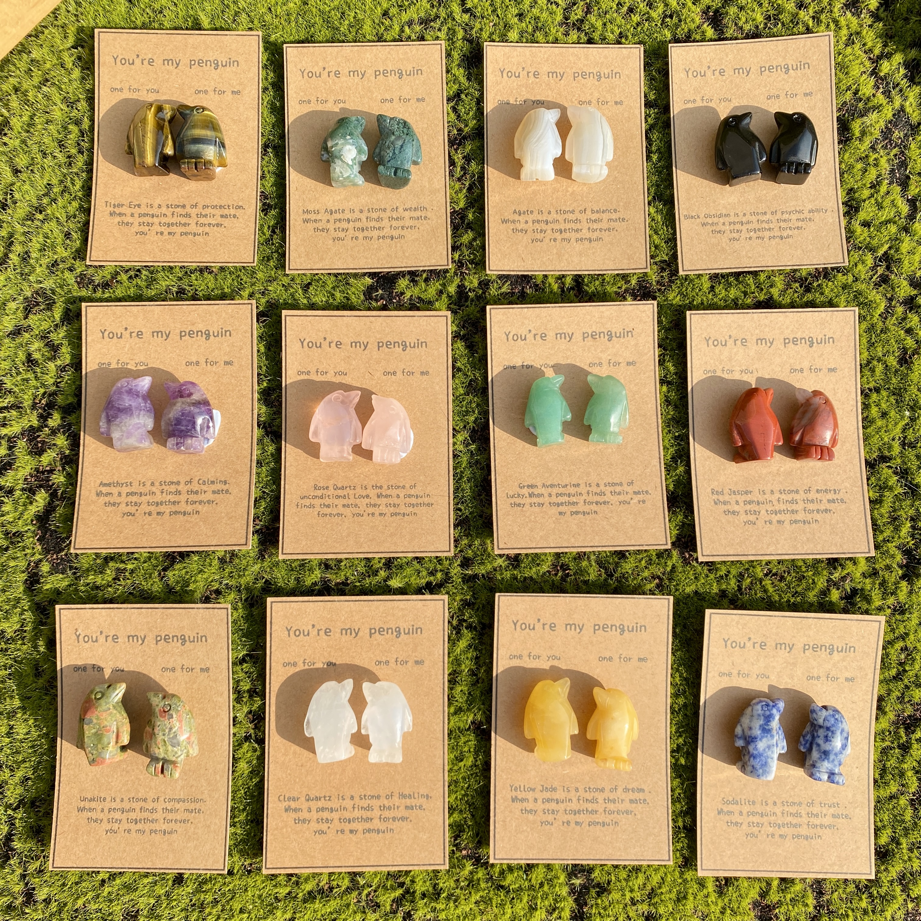 Crystal Rose Quartz Penguin Couple with Message Card, Hand-Carved Natural Gemstone Love Gift for Valentine’s Day, Anniversary, Wedding Keepsake