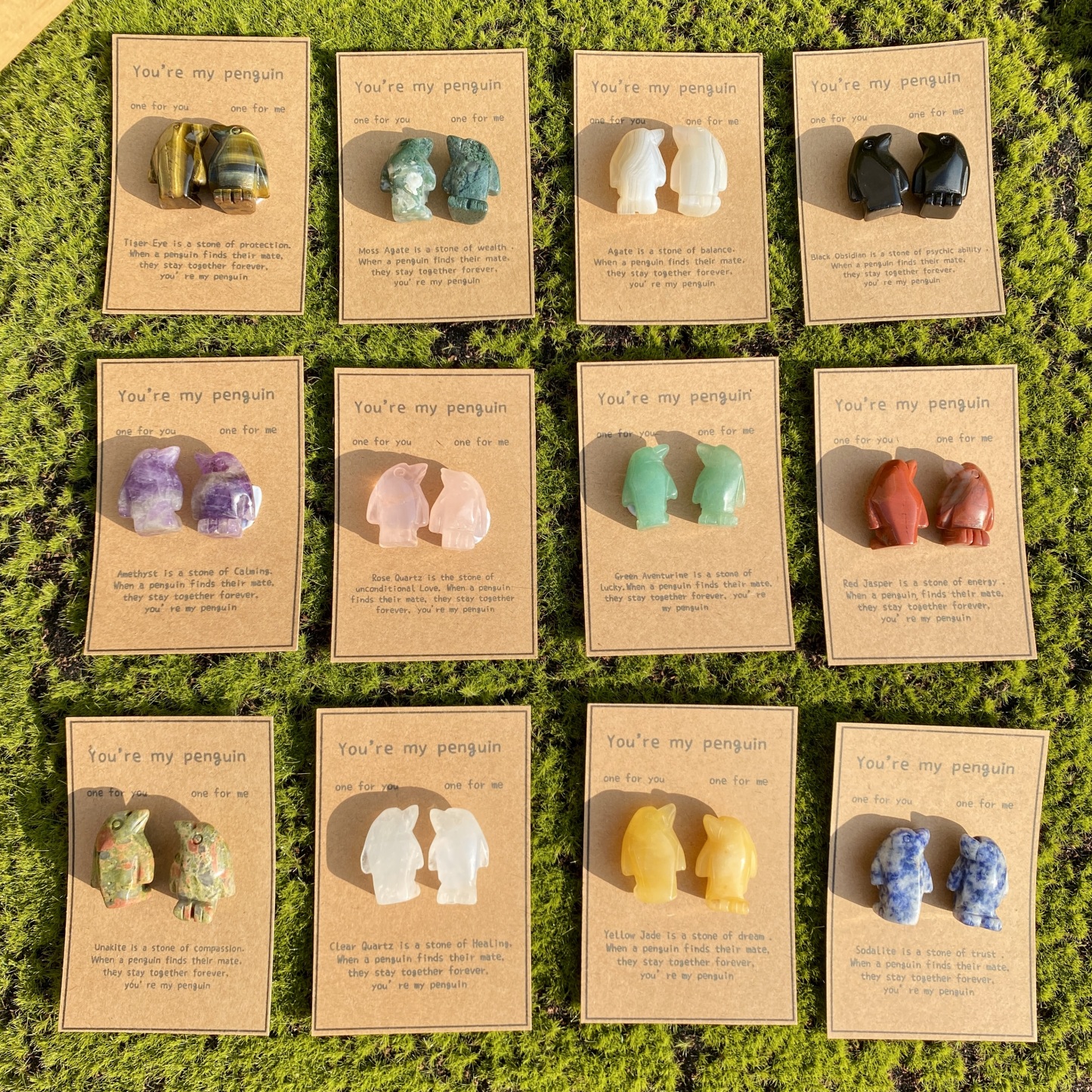 Crystal Rose Quartz Penguin Couple with Message Card, Hand-Carved Natural Gemstone Love Gift for Valentine’s Day, Anniversary, Wedding Keepsake