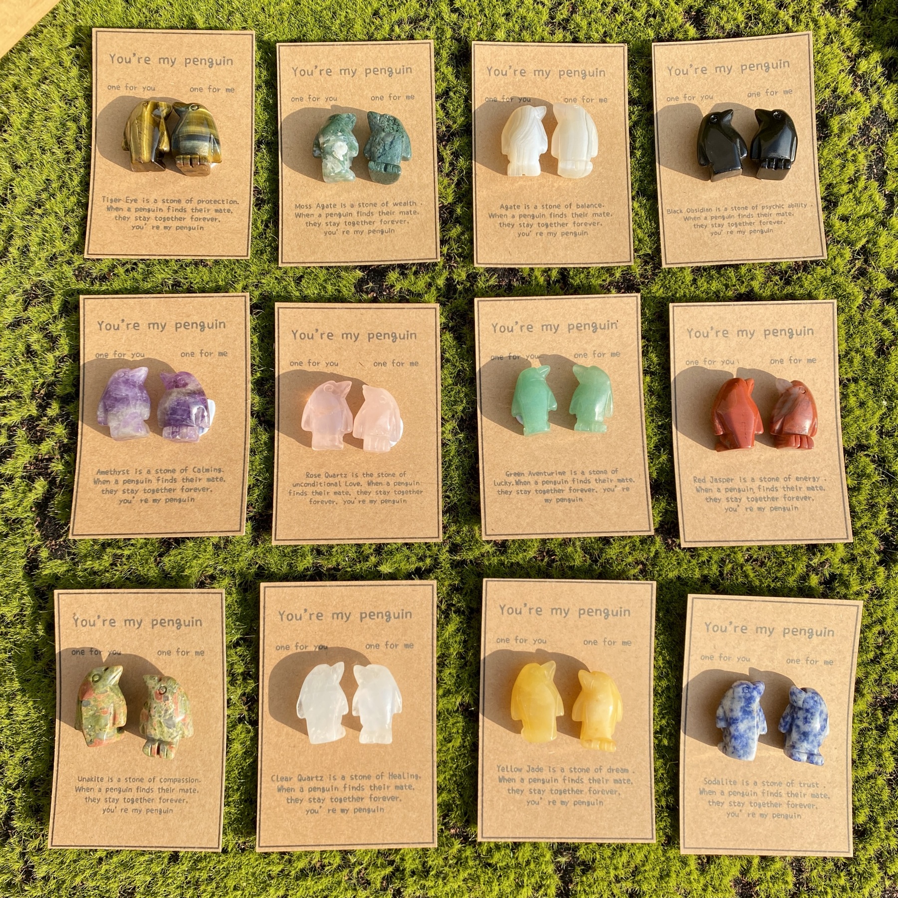 Crystal Rose Quartz Penguin Couple with Message Card, Hand-Carved Natural Gemstone Love Gift for Valentine’s Day, Anniversary, Wedding Keepsake