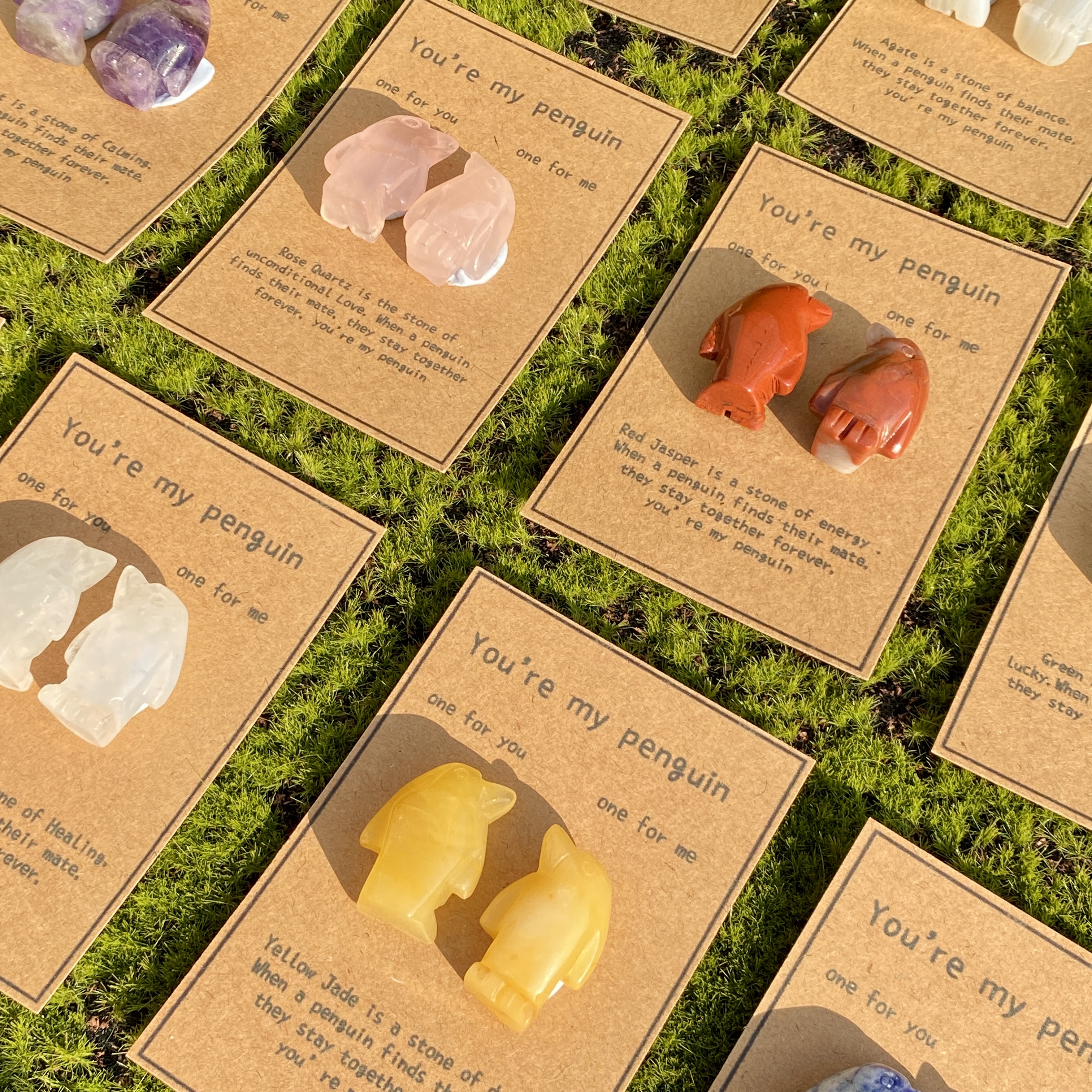 Crystal Rose Quartz Penguin Couple with Message Card, Hand-Carved Natural Gemstone Love Gift for Valentine’s Day, Anniversary, Wedding Keepsake