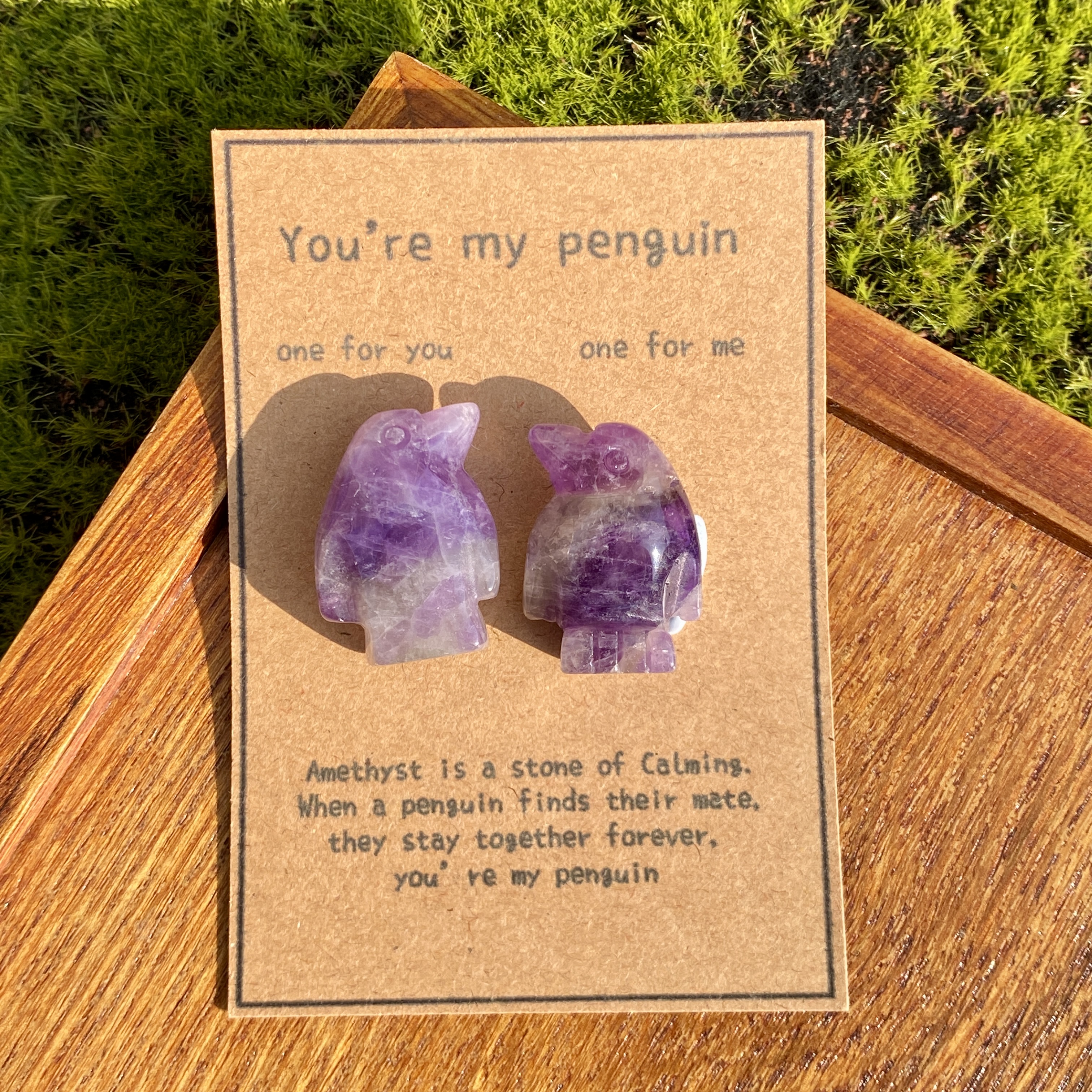 Crystal Rose Quartz Penguin Couple with Message Card, Hand-Carved Natural Gemstone Love Gift for Valentine’s Day, Anniversary, Wedding Keepsake