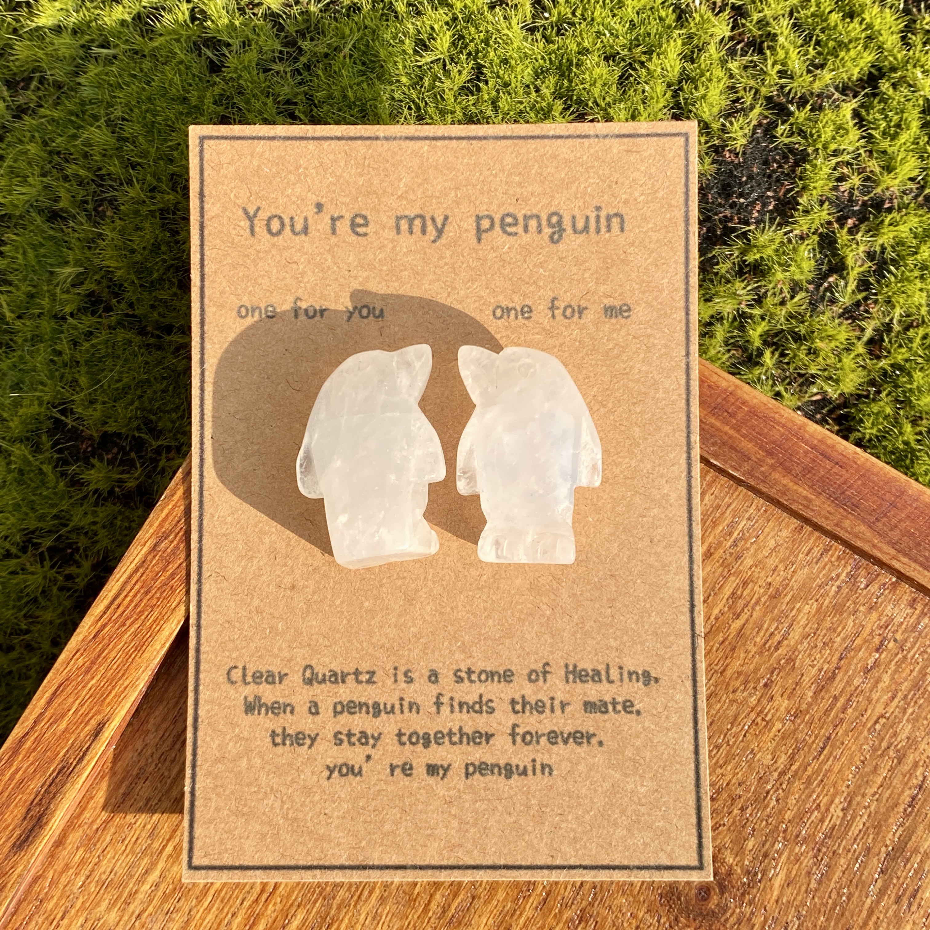 Crystal Rose Quartz Penguin Couple with Message Card, Hand-Carved Natural Gemstone Love Gift for Valentine’s Day, Anniversary, Wedding Keepsake
