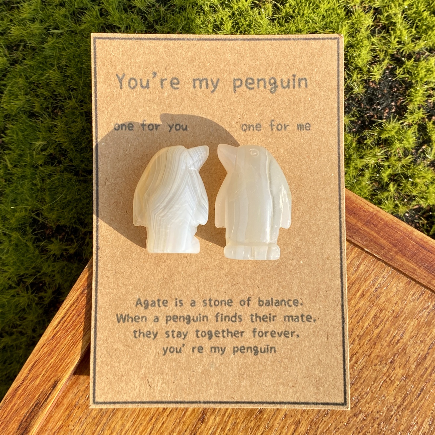 Crystal Rose Quartz Penguin Couple with Message Card, Hand-Carved Natural Gemstone Love Gift for Valentine’s Day, Anniversary, Wedding Keepsake