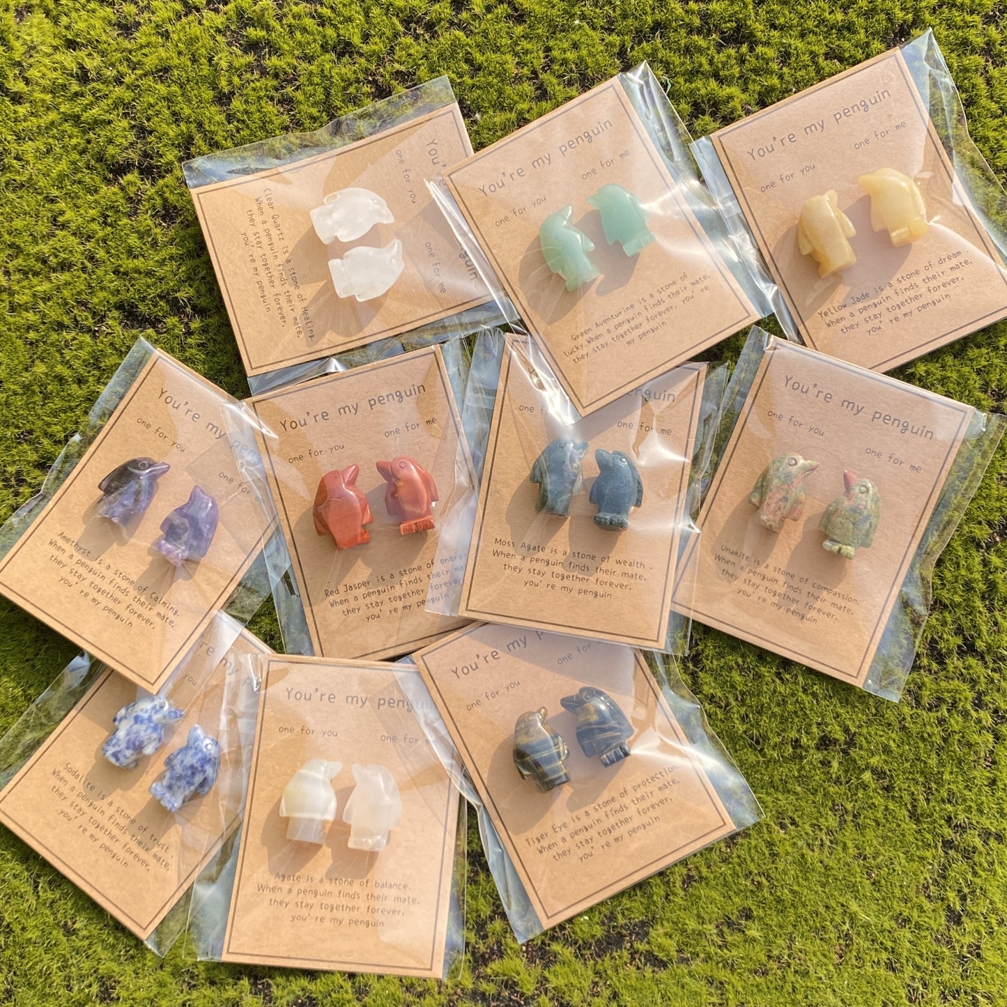 Crystal Rose Quartz Penguin Couple with Message Card, Hand-Carved Natural Gemstone Love Gift for Valentine’s Day, Anniversary, Wedding Keepsake