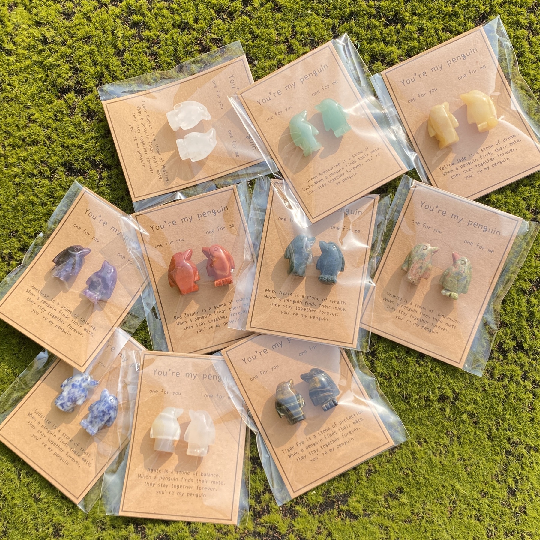 Crystal Rose Quartz Penguin Couple with Message Card, Hand-Carved Natural Gemstone Love Gift for Valentine’s Day, Anniversary, Wedding Keepsake