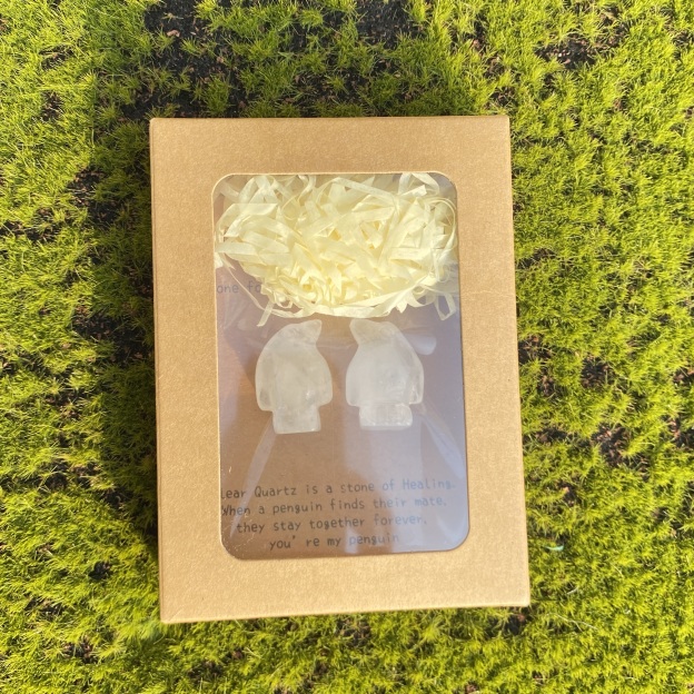 Crystal Rose Quartz Penguin Couple with Message Card, Hand-Carved Natural Gemstone Love Gift for Valentine’s Day, Anniversary, Wedding Keepsake