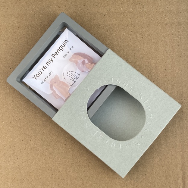 Rose Quartz Penguin Figurine Set, Hand Carved Stone Animal Pair with Gift Box and Message Card