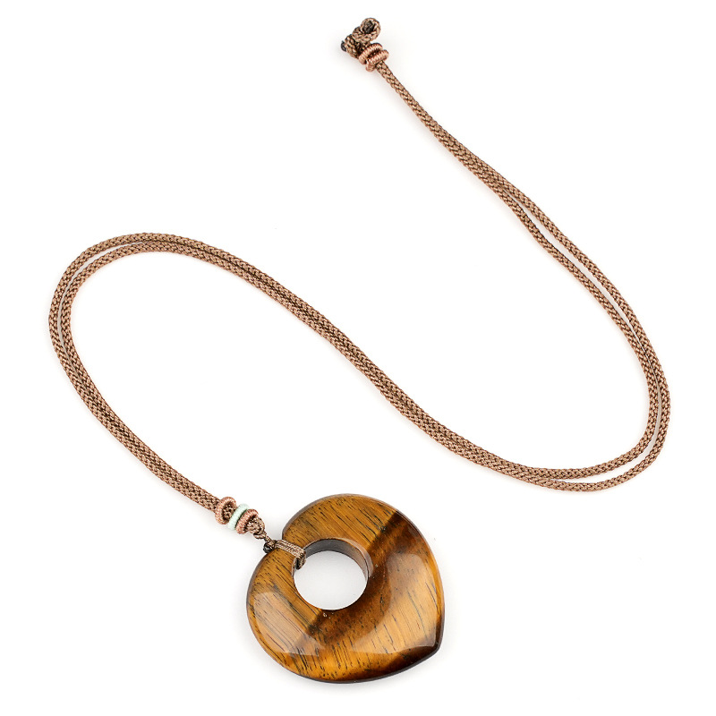 Natural Crystal Heart Stone Necklace, Love Heart Sweater Chain Pendant, Gemstone Heart Charm Long Necklace Gift Jewelry Accessory