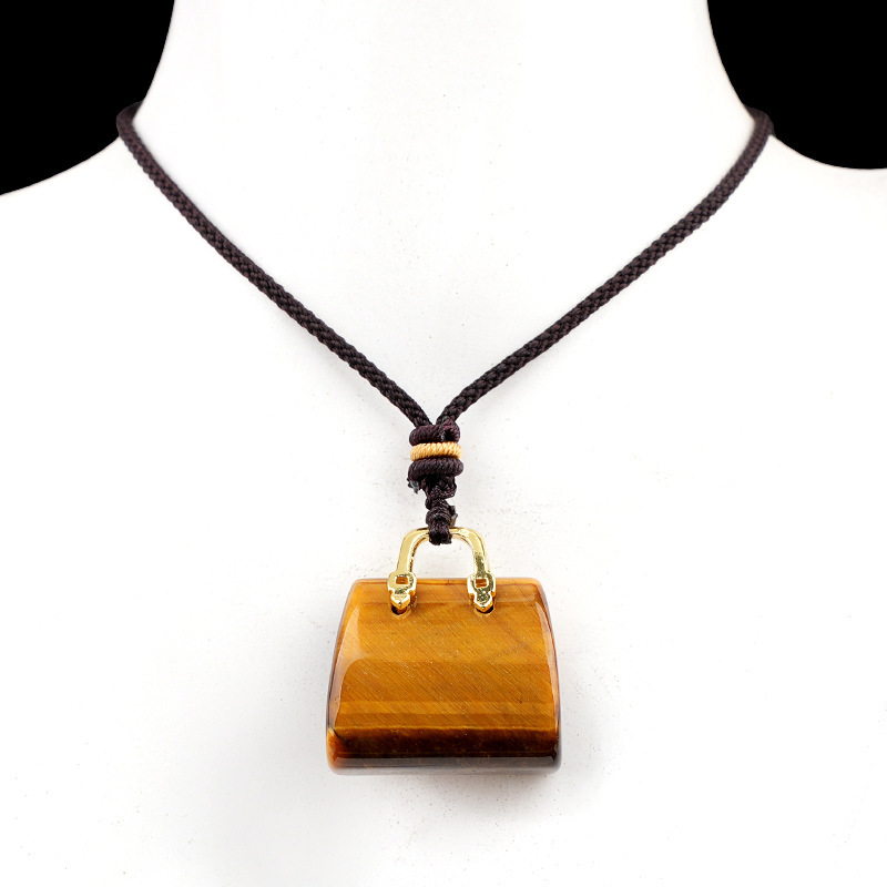 Natural Crystal Handbag Shape Pendant, Agate Stone Mini Bag Ornament Woven Rope Sweater Chain Accessory, Multi Material Decorative Pendant