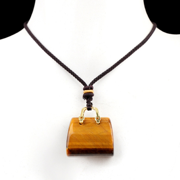 Natural Crystal Handbag Shape Pendant, Agate Stone Mini Bag Ornament Woven Rope Sweater Chain Accessory, Multi Material Decorative Pendant