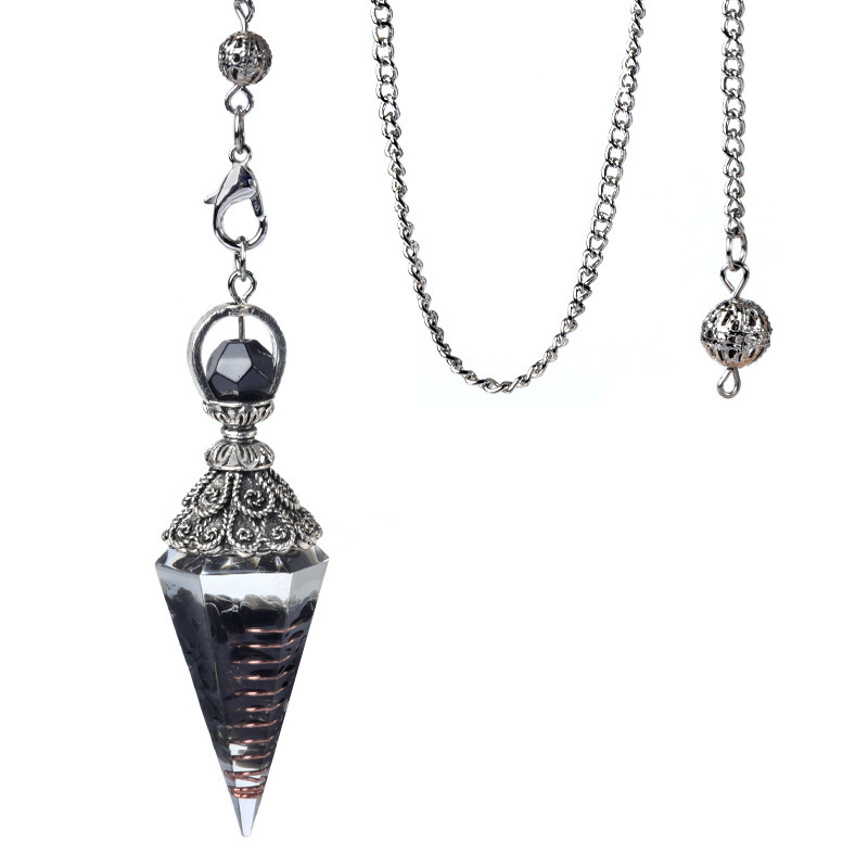Resin Crystal Chip Pendulum Necklace Silver Chain Hexagonal Cone Stone Dowsing Pendant Jewelry Accessory 20260210