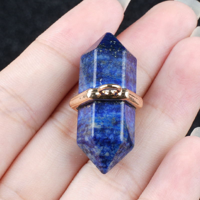 Natural Crystal Double Point Pendant Hexagonal Column Stone Charm 13×36mm DIY Necklace Jewelry Accessory